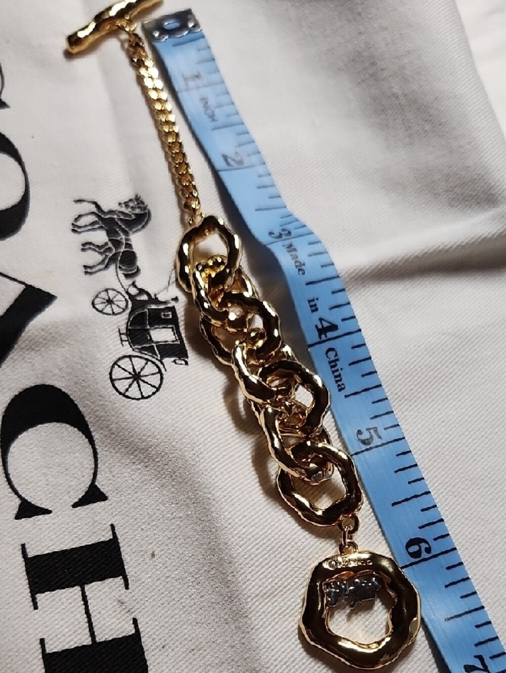 Coach Gold-Tone Chunky Link Bracelet with Dangle Charm - Picture 9 of 11